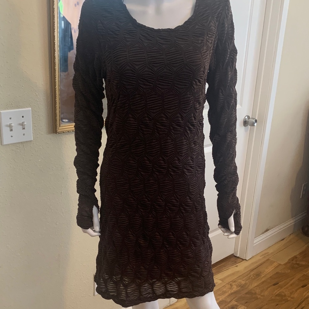 Free People Textured Long Sleeve Dress in Brown